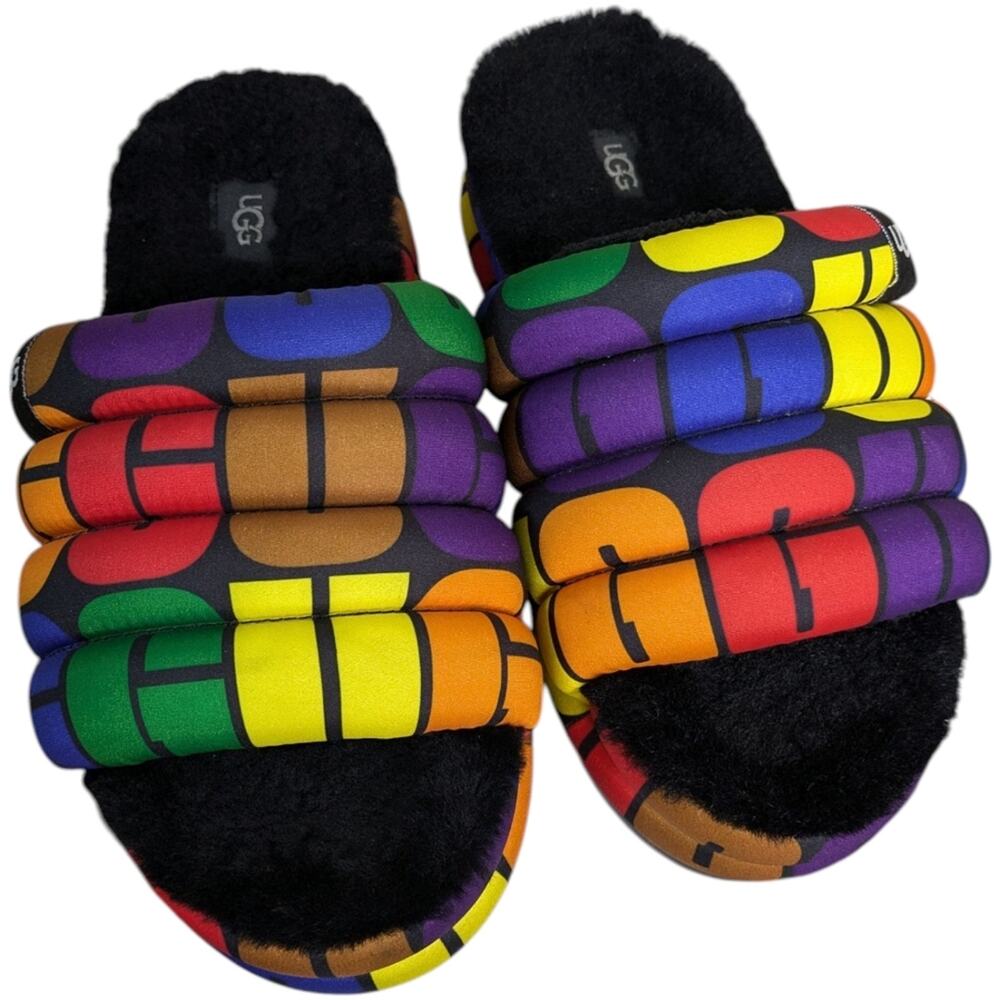 UGG Pride Maxi Rainbox Puff Slide Platform Sandals 7 Multicolor